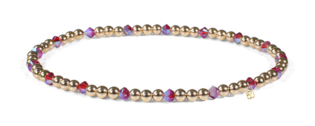 Scarlet Pink Shimmer Swarovski Crystals and 14kt Gold bracelet