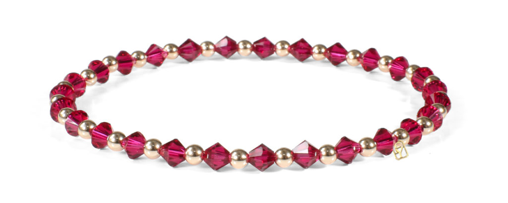 Ruby Swarovski Crystals and 14kt Gold bracelet