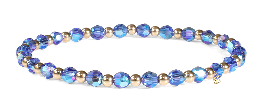 Sapphire Swarovski Round Crystals and 14kt Gold Bracelet