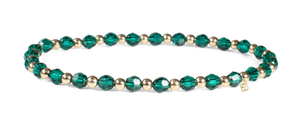 Emerald Swarovski Round Crystals and 14kt Gold Bracelet