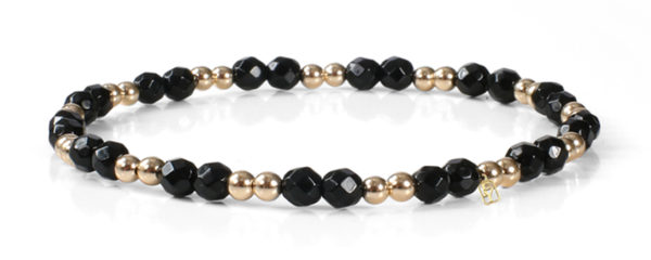 Black Onyx Gemstones and 14kt Gold Bracelet
