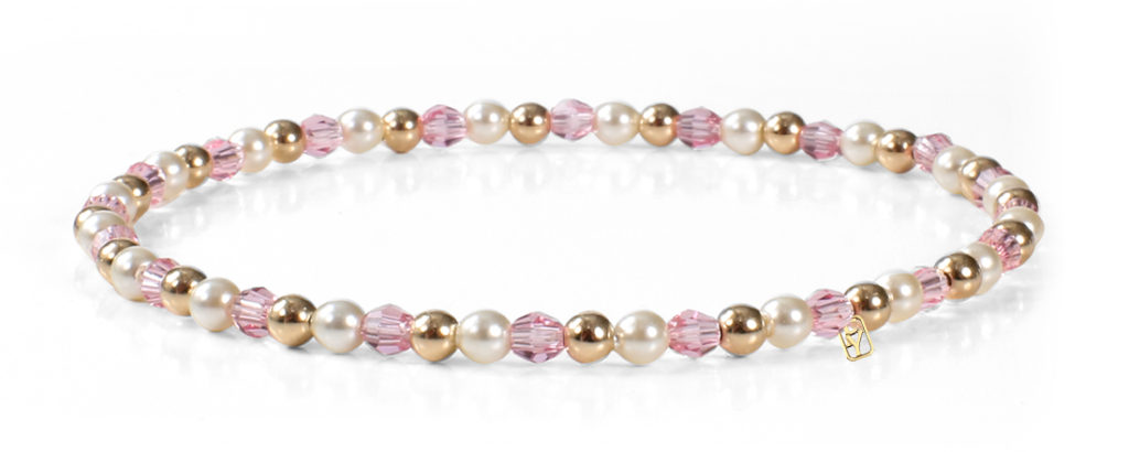 Rose Swarovski Crystal, Pearls and 14kt Bracelet