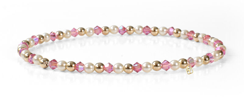 Rose Shimmer Swarovski Crystals, Pearls and 14kt Gold Bracelet