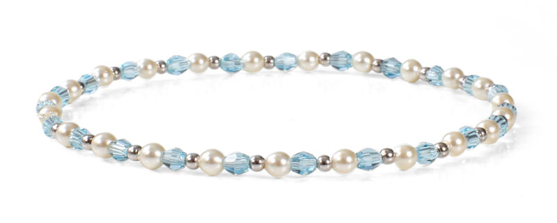 Light Sapphire Swarovski Crystals, Pearls and 14kt White Gold Bracelet