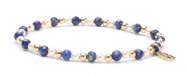 Lapis Gemstone, Pearl and 14kt Gold Bracelet