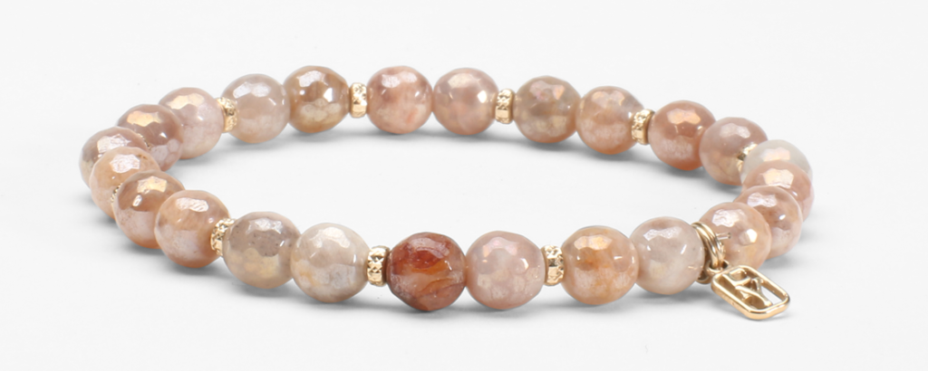 Peach Moonstone Gemstone and 14kt Gold Diamond Cut Spacers Bracelet