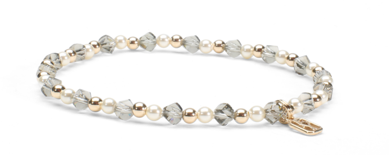 Black Diamond Crystals, Pearls and 14kt Gold Bracelet