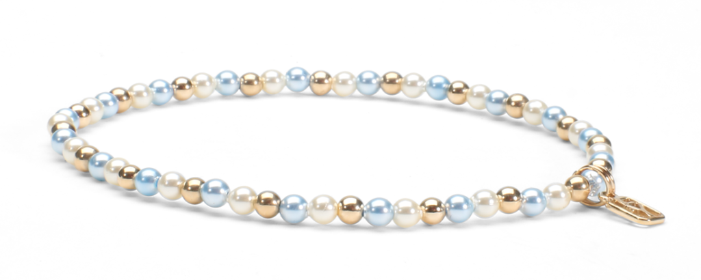 Swarovski Cream and Blue Pearls and 14kt Gold Bracelet